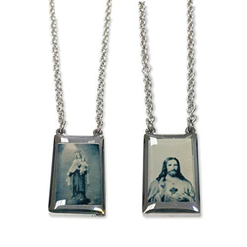Ben Junot USA Catholic Scapular Necklace Mt Carmel Medal and Sacred Heart of Jesus Medal Stainless Steel Unique Design Ben Junot USA Catholic Scapular Necklace Mt Carmel Medal and Sacred Heart of Jesus Medal Stainless Steel Unique Design