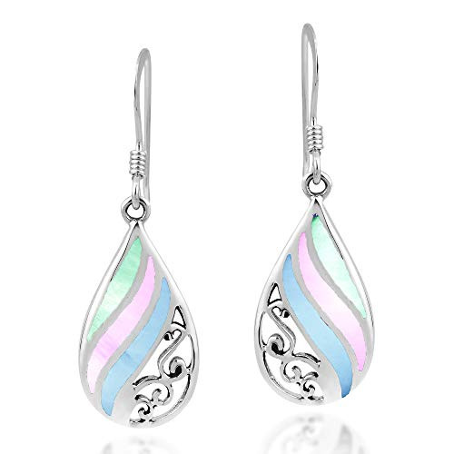 Swirl Rainbow Teardrop Multi-Blue Mother of Pearl.925 Sterling Silver Dangle Earrings Swirl Rainbow Teardrop Multi-Blue Mother of Pearl.925 Sterling Silver Dangle Earrings