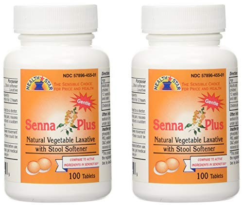 Senna Plus Natural Vegetable Laxative with Stool Softener  100 tablets  Pack of 2