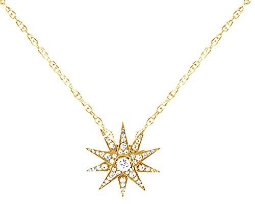 Wishrocks 18K Gold Over Sterling Silver Round Cut White Cubic Zirconia Starburst Pendant Necklace