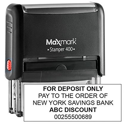 Bank Deposit Stamp - Five Line Self Inking Stamp for Check Endorsement - 7 8 inch  x 2-3 8 inch