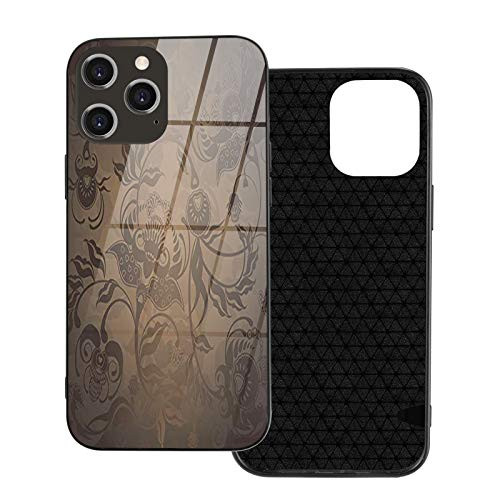 Compatible with iPhone 12 pro max case?Victorian Floral Paisley Ivy Design Leaves with Abstract Details Print Seal Brown.Shockproof  Full Body Protection   6.7 inch