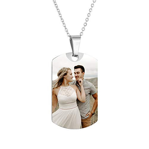 Personalized Picture Necklace Custom Photo Text Heart Necklace Engraved Any Name Customized Silicone Photo Dog Tag Stainless Steel Necklaces for Women Girl Jewelry  Dogtags-Silver