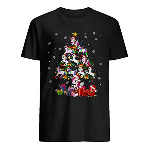 Santa Unicorn Christmas Tree Funny Christmas Tree X mas Lights Unicorn Lover Pajama T-Shirt Black