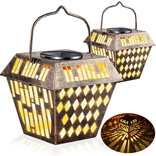 URPOWER Solar Lights Outdoor Metal Solar Lantern Outdoor Hanging Retro Solar Powered LED Table Lights with Handle Waterproof Landscape Lighting for Patio Yard Pathway Garden Decorative  2 Pack