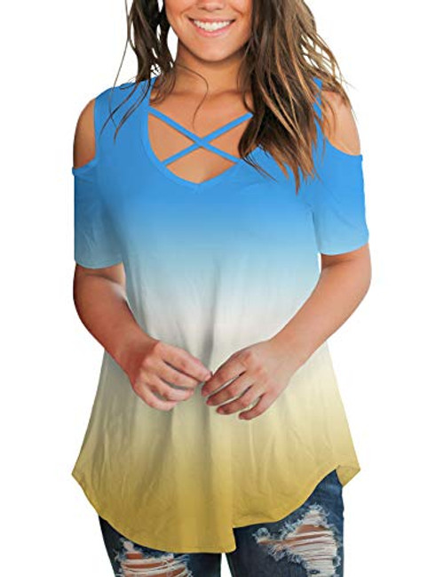 Loose Fit Tops for Women Short Sleeve Summer Tunics Cold Shoulder T Shirts XL Loose Fit Tops for Women Short Sleeve Summer Tunics Cold Shoulder T Shirts XL