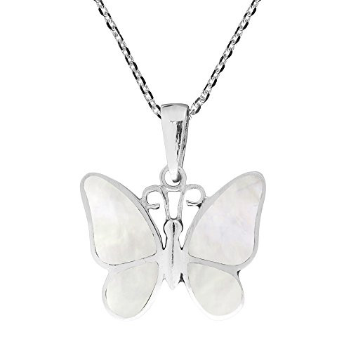 Tropical Soul Butterfly Inlaid White Mother of Pearl .925 Sterling Silver Pendant Necklace Tropical Soul Butterfly Inlaid White Mother of Pearl .925 Sterling Silver Pendant Necklace