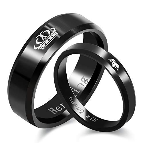 Uloveido Black His Queen and Her King Couple Ring Stainless Steel Wedding Bands Rings Women Men Lovers Promise Ring Jewelry Wedding Engagement Valentine s Gifts Idea for Boy and Girl SN140 Uloveido Black His Queen and Her King Couple Ring Stainless Steel Wedding Bands Rings Women Men Lovers Promise Ring Jewelry Wedding Engagement Valentine s Gifts Idea for Boy and Girl SN140