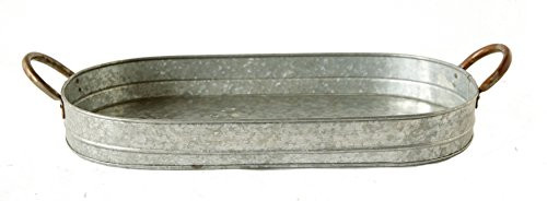 Creative Co-op Oval Galvanized Metal Tray with Handles