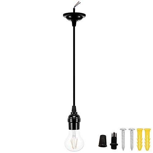 ACBungji Pendant Light Kit Cord Hanging Light Socket Lamp Holder with Adjustable 4ft Lantern Wire Screw in E26 Edison Base Bulb for Kitchen Dining Room Black