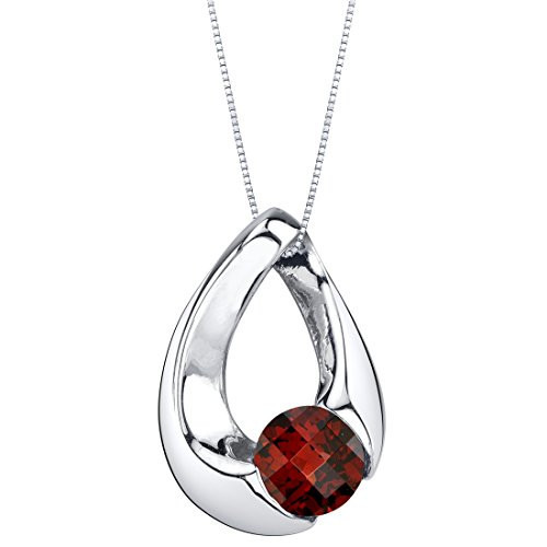 Peora Garnet Pendant Necklace in Sterling Silver  Slider Solitaire Design  Round Shape  6mm  1 Carat with 18 inch Chain