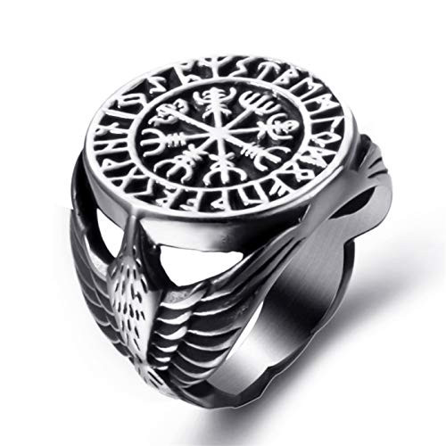 Elfasio Viking Rings Vegvisir Valknut Pirate Compass Norse Symbol Men Stainless Steel Ring Vintage Jewelry Size 8