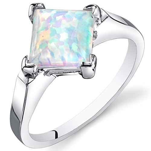Created Opal Ring Sterling Silver Princess Cabochon 1.50 Carats Size 9