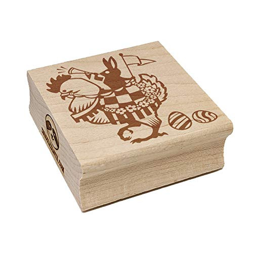 Regal Easter Bunny Mounted on Chicken with Eggs Square Rubber Stamp for Stamping Crafting - 1.75in Medium