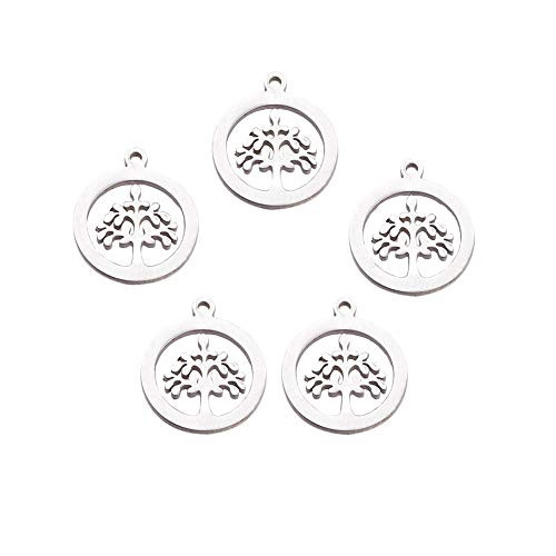 UNICRAFTALE About 50pcs Stainless Steel Charms Flat Round with Tree of Life Pendants Small Hole Charm for Necklace Bracelet Jewelry Making 14x12x1mm  Hole 1mm
