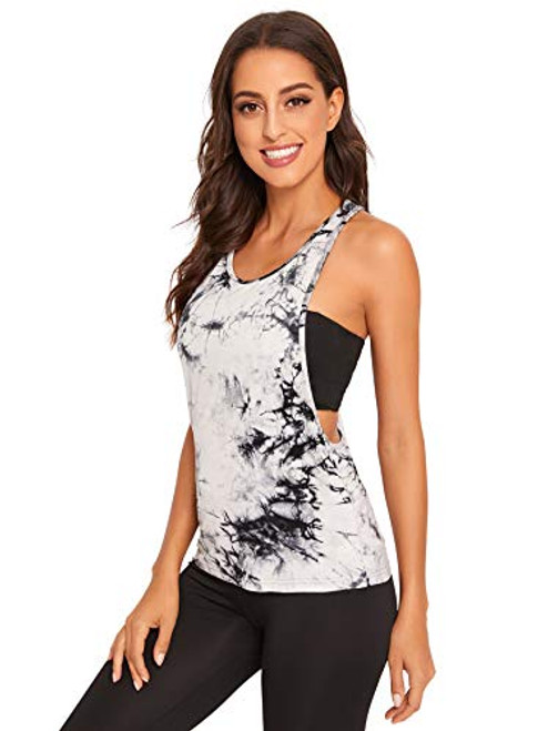 SweatyRocks Women s Sleeveless Flowy Loose Fit Racerback Yoga Workout Tank Top Black White L