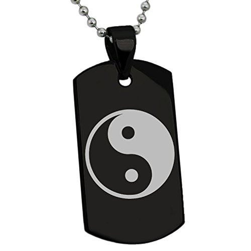 Tioneer Black Stainless Steel Yin Yang Symbol Dog Tag Pendant Necklace Tioneer Black Stainless Steel Yin Yang Symbol Dog Tag Pendant Necklace