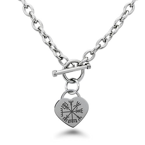 Tioneer Stainless Steel Vegvisir Viking Compass Symbols Heart Charm  Necklace Only