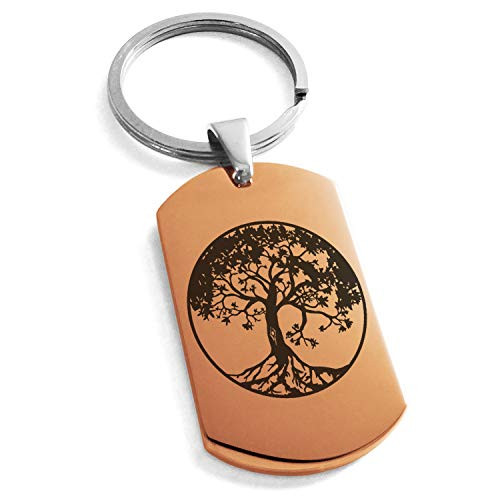 Tioneer Rose Gold Stainless Steel Tree of Life Symbol Dog Tag Keychain Keyring Tioneer Rose Gold Stainless Steel Tree of Life Symbol Dog Tag Keychain Keyring