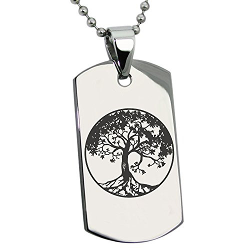 Tioneer Stainless Steel Tree of Life Symbol Dog Tag Pendant Necklace