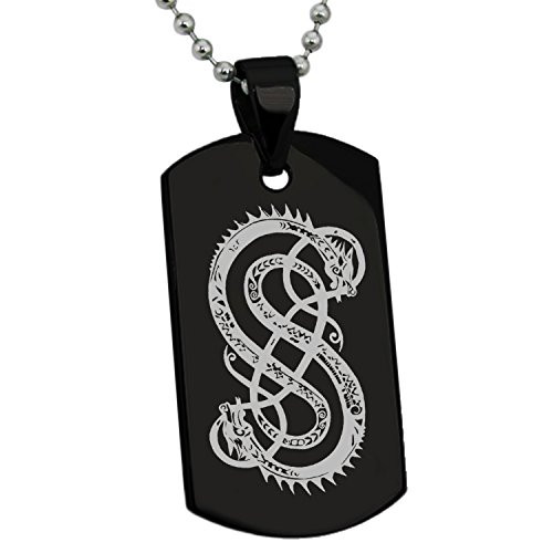 Tioneer Black Stainless Steel God of Mischief Loki Viking Norse Symbol Dog Tag Pendant Necklace