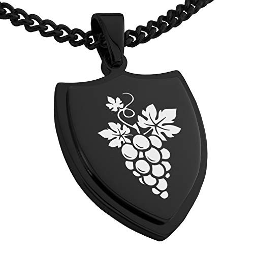 Black Stainless Steel Dionysus Greek God of Wine Shield Pendant Necklace