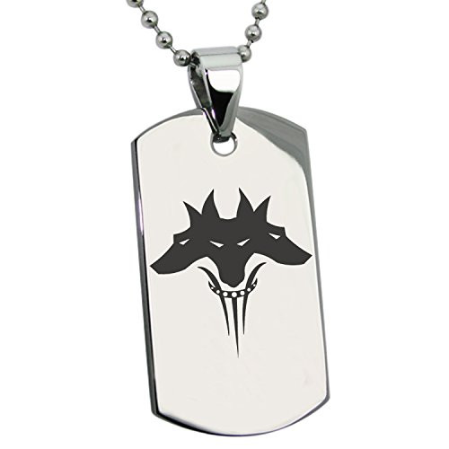 Tioneer Stainless Steel Greek Mythology Cerberus Symbol Dog Tag Pendant Necklace