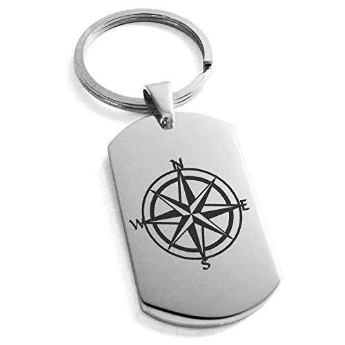 Tioneer Stainless Steel Nautical Star Compass Dog Tag Keychain Keyring