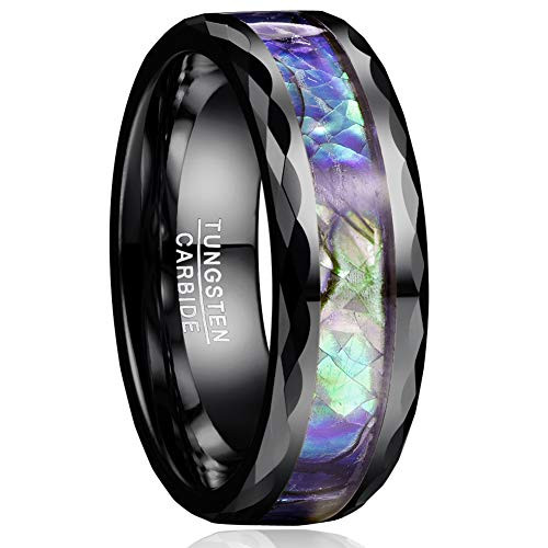 VAKKI Black Tungsten Wedding Bands for Men Women 8mm Abalone Shell Promise Rings for Him Her Size 9
