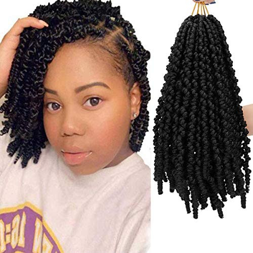 3 Packs Short Curly Spring Twist Braids Synthetic Crochet Hair Extensions 10 inch Ombre Crochet Twist Braids Fluffy Curly Bomb Twist Braiding Hair Bulk 15 Strands Pack  1B