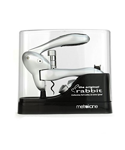 Rabbit Original Lever Corkscrew Wine Opener with Foil Cutter and Extra Spiral (Silver)