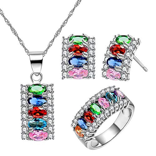 Uloveido White Gold Plated Cubic Zirconia Necklace Stud Earrings Ring Crystal Wedding Party Jewelry Set for Women Girls T502 Multi Size 9 Uloveido White Gold Plated Cubic Zirconia Necklace Stud Earrings Ring Crystal Wedding Party Jewelry Set for Women Girls T502 Multi Size 9