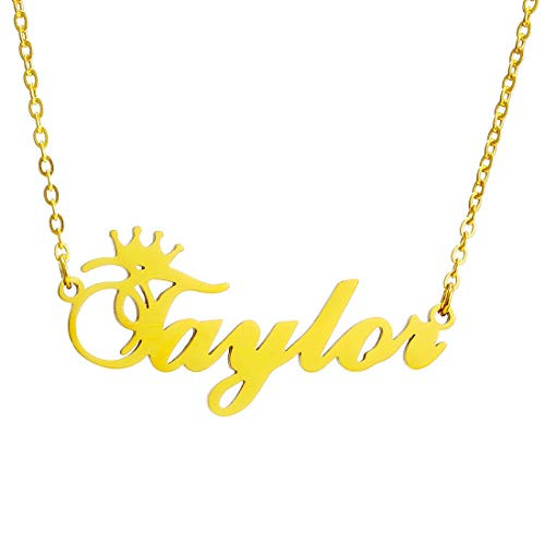 Name Necklace Personalized Customized Script Initial Women Girl Nameplate Charm Crown Necklace Stainless Steel Pendant Necklace Chain Jewelry Gift Gold Taylor Necklace Name Necklace Personalized Customized Script Initial Women Girl Nameplate Charm Crown Necklace Stainless Steel Pendant Necklace Chain Jewelry Gift Gold Taylor Necklace