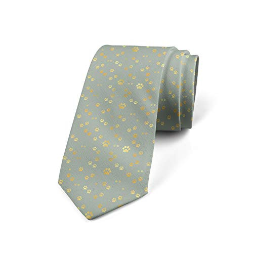 Ambesonne Paw Print Necktie  Minimalist Themed Animal Pattern of Dog Pet Foot Marks Stains  3.7 inch   Sage Green Orange and Cream