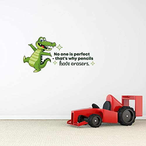 No One is Perfect Crocodile Quote Cartoon Quotes Decors Wall Sticker Art Design Decal for Girls Boys Kids Room Bedroom Nursery Kindergarten Home Decor Stickers Wall Art Vinyl Decoration  15x30 inch