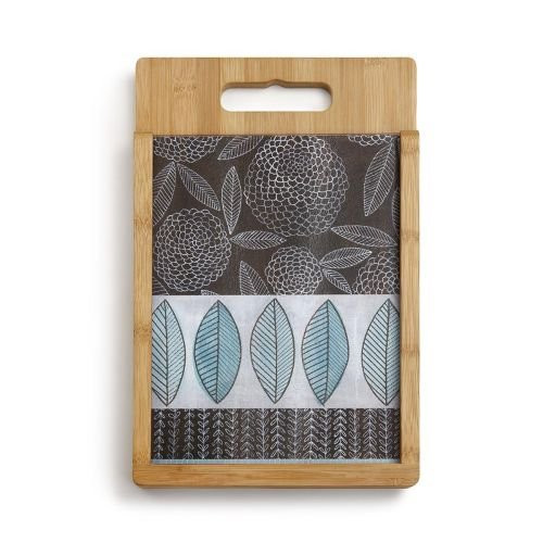 Demdaco Blue Zinnia Wood and Glass Cutting Board Set, Multicolor
