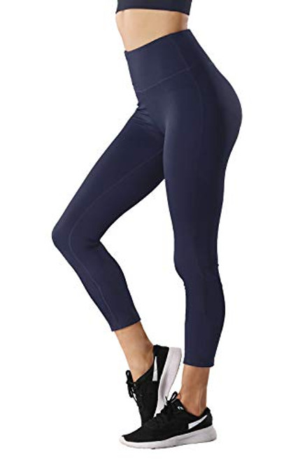 TYUIO Yoga Pants Women High Waist Workout Fitness Capris Leggings Hidden Pocket Navy Blue XL