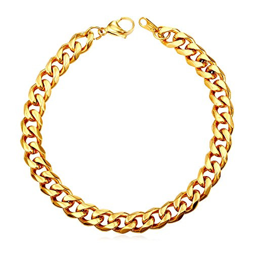 Gold Chain Bracelets 18K Gold Plated Stainless Steel Miami Cuban Curb Link Wrist Chain Bracelet for Men Women