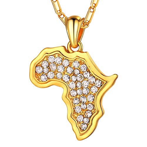 U7 Crystal Pendant Women Jewelry African Style Necklace 18K Stamp Chain Rhinestone Gold Plated Africa Map Pendant U7 Crystal Pendant Women Jewelry African Style Necklace 18K Stamp Chain Rhinestone Gold Plated Africa Map Pendant