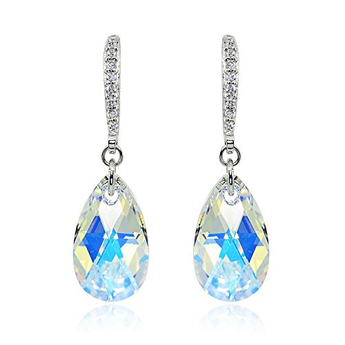 Sterling Silver Aurora Borealis Teardrop Dangle Earrings Made with Swarovski Crytals Sterling Silver Aurora Borealis Teardrop Dangle Earrings Made with Swarovski Crytals