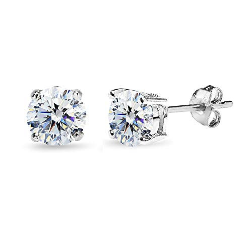 Sterling Silver 6.5mm Round Solitaire Stud Earrings Made with Swarovski Zirconia