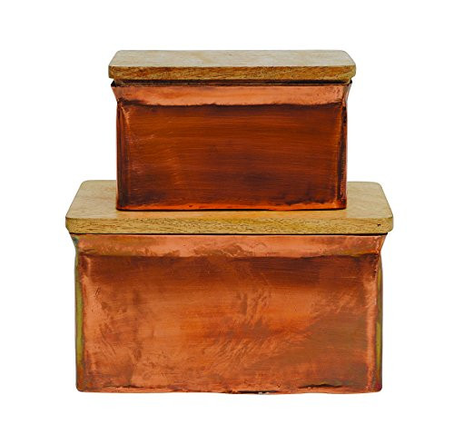 Creative Co-op Iron Boxes with Wood Lids (Set of 2 Sizes)