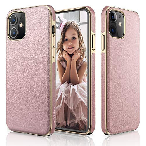 LOHASIC Designed for iPhone 12 Mini Case  Luxury Leather Business Premium Classic Cover Non Slip Soft Grip Protective Shockproof Cases Compatible with iPhone 12 Mini 5G 2020 5.4 inch - Rose Gold