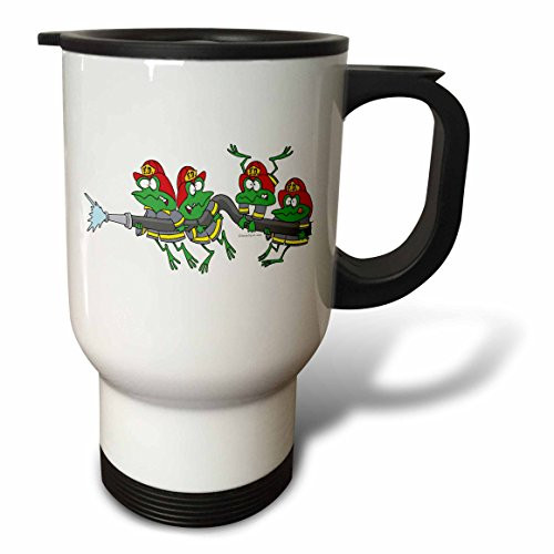 3dRose Funny Firefighter Froggy Frogs Travel Mug, 14-Ounce