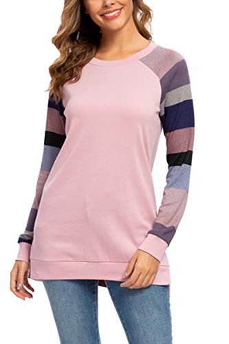 levaca Womens Loose Casual Pullover Sweatshirts Tunic Shirts for Leggings Pink L