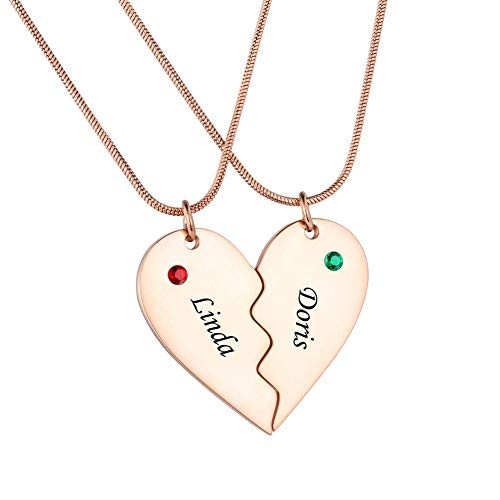 Personalized Engraved Stainless Steel Matching Heart Puzzle Pendant His and Hers Necklace Custom Couple Name Necklaces 2 Half Heart-Rose Gold Personalized Engraved Stainless Steel Matching Heart Puzzle Pendant His and Hers Necklace Custom Couple Name Necklaces 2 Half Heart-Rose Gold