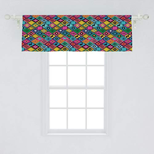 Ambesonne Southwestern Window Valance  Patchwork Style Pattern in Hand Drawn Style and Patterns Boho Hippie  Curtain Valance for Kitchen Bedroom Decor with Rod Pocket  54 inch  X 18 inch   Multicolor