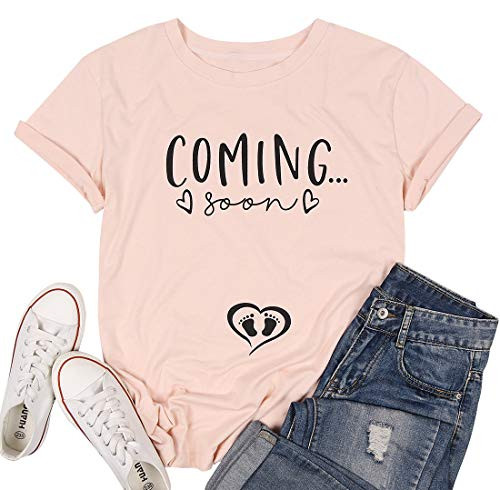 VILOVE Pregnancy Announcement Shirt Women Coming Soon T Shirt Pregnancy Mom to Be Gift Shirts New Mom Tee Shirt Pink