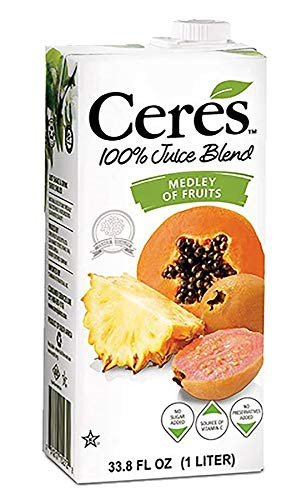 Ceres 100 Percent All Natural Pure Fruit Juice Blend   Gluten Free   Rich in Vitamin C   No Sugar or Preservatives Added  33.8 FL OZ  Medley of Fruits  33.8 Fl Oz Pack of 2