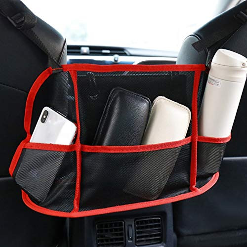 VXDAS Car Net Pocket Handbag Holder  Universal Car Seat Storage Mesh Net Bag Luggage Holder Pocket Trunk Cargo Nets Organizer Auto Interior Accessorie Barrier of Backseat Pet Kids  Red